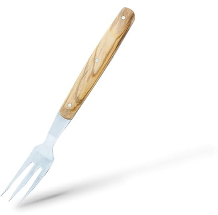 Tenedor Chuletero Simón PRO Olivo Designo - Acero Templado, Mango de Raíz de Olivo Español, Púas Biseladas Pulidas a Mano, Ideal para Carne y Pescado