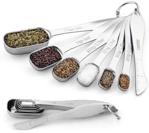 7-teiliges Edelstahl-Messlöffel-Set (18/8) mit Abstreifer – Küchenwaage für Backen & Kochen – Präzise Dosierung für trockene & flüssige Zutaten