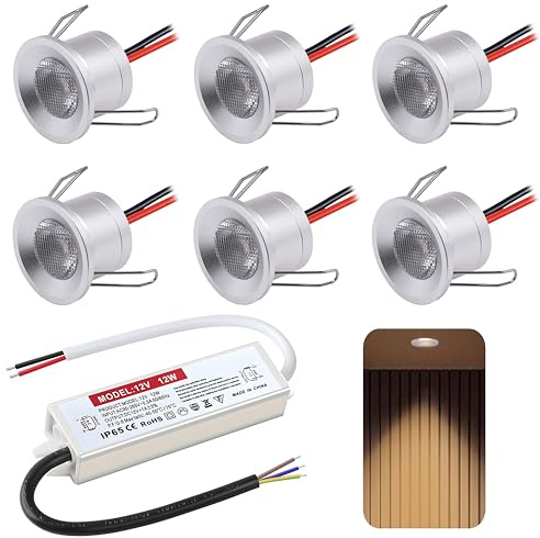 DYKUWEY Foco LED empotrable, 2W 12V Focos de techo, IP65 ojos de buey led para techo, mini Foco LED, agujero Φ25-28mm, foco empotrable para cocina, salón carport,Pack 6