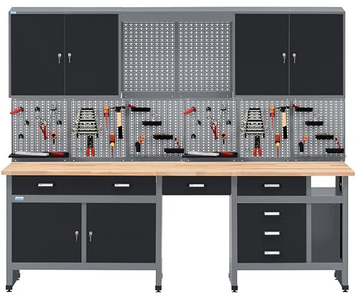 Küpper 70412-9 - Set di banchi da lavoro, larghezza 240 cm, banco da lavoro, pensile, parete forata (Nero, 240 x 204 cm (LxA))