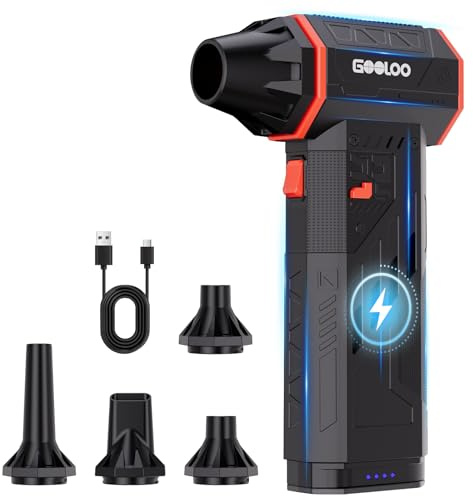 GOOLOO F5S Compressed Air Duster, 180000RPM Cordless Air Blower, Rechargeable Electric Duster with Brushless Motor, 3-Gear Adjustable Dust Blower for PC, Keyboard, Car, Home & Garden