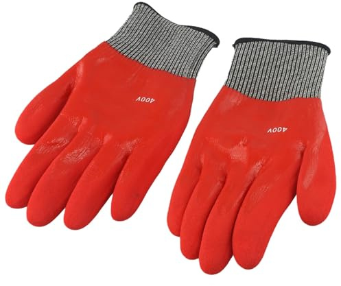 Vibsky 400V Isolierende Handschuhe, PSA Elektrische Sicherheitshandschuhe für stromführende Drahtarbeiten, Rot, 1 Paar
