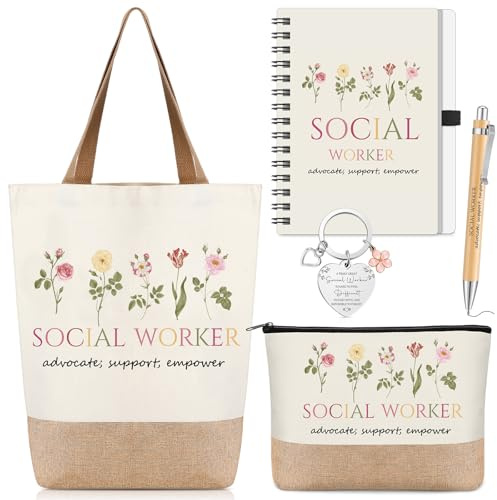 Motipuns 5 Pcs Appreciation Gifts Set Women Occupational Therapists Speech Language Pathologists Social Workers Tote Gift(Social Worker)