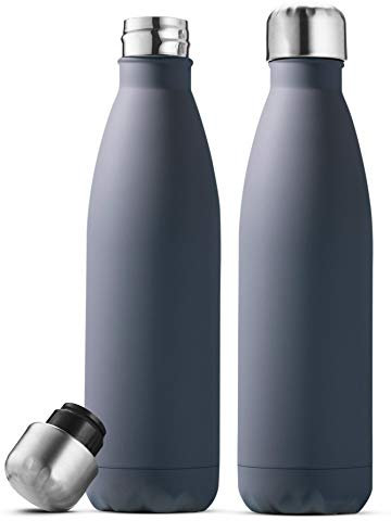 Triple Insulated Stainless Steel Water Bottle (Set of 2) 500ml Insulated Water Bottles, 100% Leakproof Travel Bottle Keeps Hot and Cold - BPA-Free Reusable Flask - Non-Sweat Metal Drinking Bottle