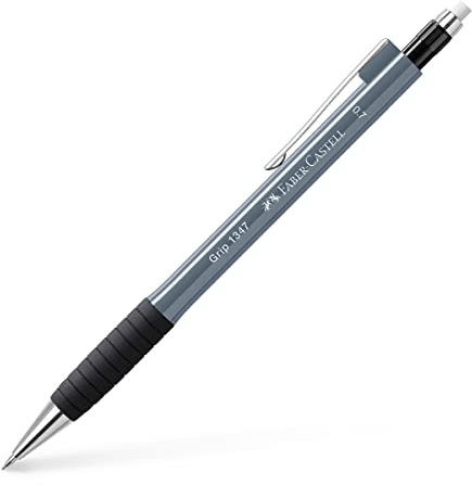 Faber-Castell 134789 - Druckbleistift GRIP 1347 stone grey, Härtegrad B, Minenstärke 0.7 mm, mit integriertem Radiergummi, 1 Stück