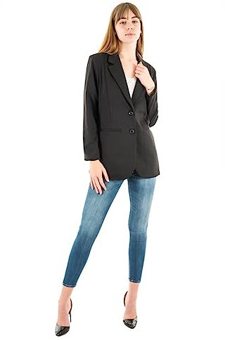 ICHI IHKATE SUS OVERSIZE BL Damen Blazer Longblazer Jacke Long-Blazer mit Knöpfen Stretch und Reverskragen, Größe:S, Farbe:Black (194008)