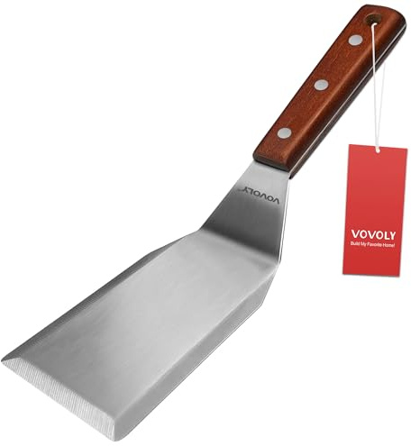 Professional Metal Spatula for Cast Iron Skillets and Flat Top Grills, Full Tang Wooden Handle,1.8mm Thick Stainless Steel Blade, Smash Burger Spatula Turner for Flipper, Cooking, BBQ, 4.7 x 2.7 Inch