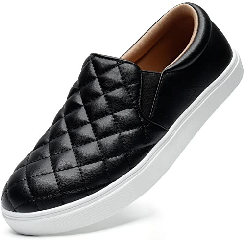 STQ Loafers for Women Quilted Slip On Sneakers Casual Comfort Memory Foam Fall Shoes Black 9.5