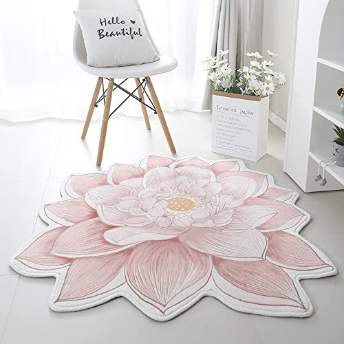 Morbuy Teppich Wohnzimmer Flauschig Weich Gänseblümchen Teppich Nordische Blumenform Runde Bodenmatte Waschbar rutschfest Shaggy Teppiches für Schlafzimmer Dekoration (80cm,Rosa Lotos)