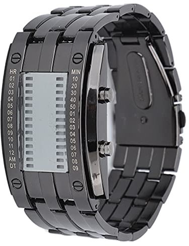 Fdit Business-Uhr, Binäre Zeitmodus-Anzeige, Tastenbedienung, wasserdichte Herren-Armbanduhr für Party für Vater (Waffenfarbe für Männer)