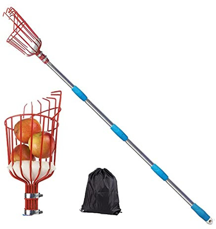 LekLai Obstpflücker, Verstellbarer, Praktischer Ernte-Obstsammler Mit Tiefem Korb, Ernte-Apfelpflückwerkzeug, Gartengeräte
