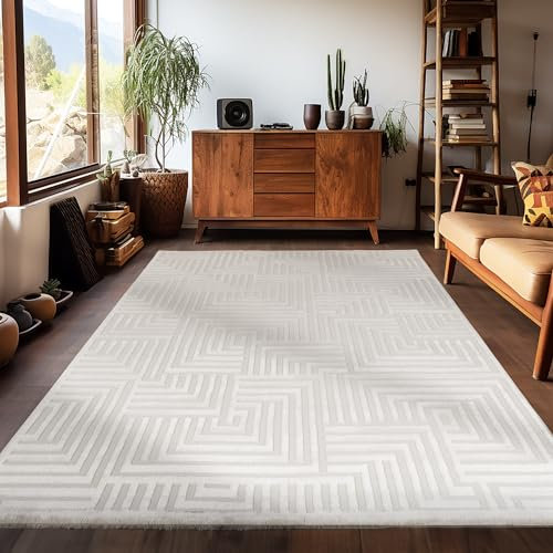Carpetsale24, Kurzflor Teppich Wohnzimmer 120 x 170 cm, Skandinavischer Boho Teppich Einfarbig Natur, 3D-Effekt, Extra Weich und Waschbar, Deko Teppich für Schlafzimmer, Esszimmer und Küche