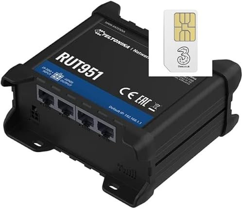 Teltonika RUT951 4G LTE Cat4 Dual SIM Industrial M2M/IOT Router with Unlimited Three Data SIM Card Bundle