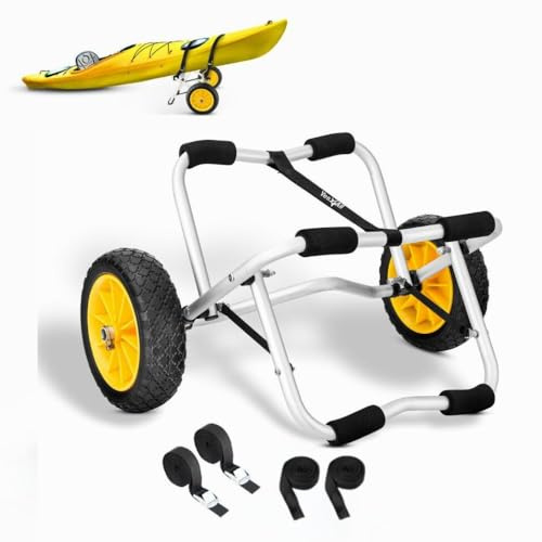 YES4ALL Kayak Cart U-Shape Aluminum, 200lbs Capacity Kayak Dolly with 4 Fixing Straps & Thick PU Wheels, Foldable Canoe Cart