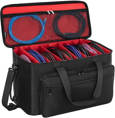 AKOZLIN Large Travel Gig Band Cable File Bag With Detachable Dividers DJ Cord Organizer Case for DJ Gear Sound Instrument and Musician Accessories Red