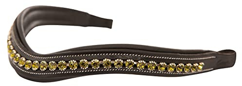 Exion Curved Crystal Browband for Horses – Soft Padded Bling English Bridle Brow Band | Dressage, Show, Jumping | Black, Brown | Light Green Crystal Browband For Horses