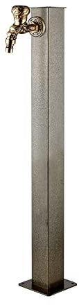 Columna de fuente cuadrada de acero inoxidable para exteriores con grifo de latón resistente a la intemperie y soporte para manguera de jardín