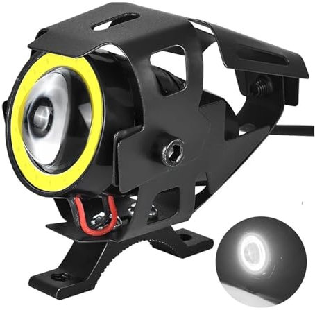 Faros Delanteros Faro Universal Motocicleta 12V 1200LM Ojos Ángel U7 para Mini Focos Motocicleta, Accesorios Lámpara Bicicleta, LED Auxiliar 125W Faro Moto Delantero(White with Switch)