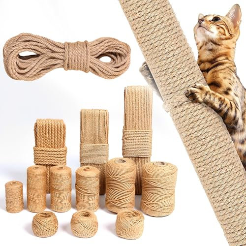 Celtty Cat Scratching Sisal Rope Natural Thick Jute Decorative String for Cat Scratcher Post DIY Tower Replacement Or Recovering-Any length