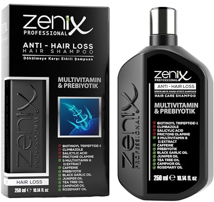Zenix Professional Anti-Hair Loss Shampoo - 11 vegetabiliskt extrakt och koffein, motverkar håravfall, stimulerar hårväxt, ger näring och återfuktar, för tjockare, starkare hår, 250 ml