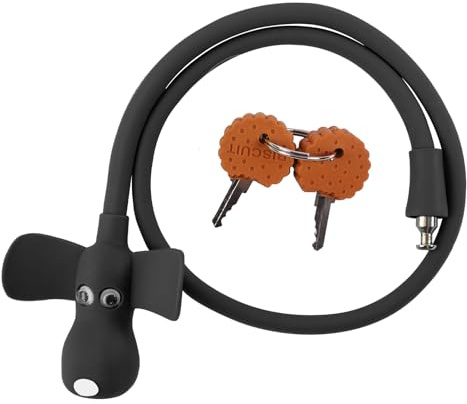 WOOQOTT Bike Cable Lock with Keys,Silicone Covered Kids Cable Lock Cartoon Lock,2 Feet Lock for Bike,Door,Skateboard,Helmet and More (Black)