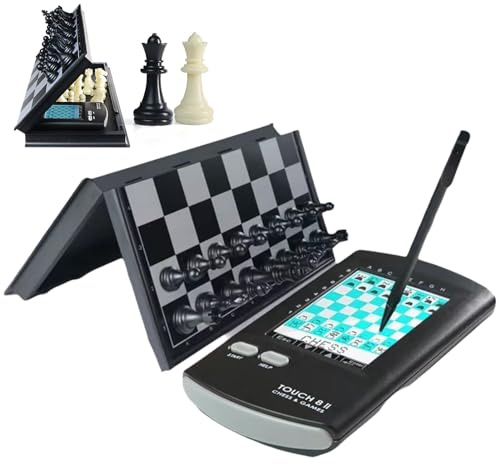 Juego De Ajedrez Electrónico, Computadora Táctil Portátil con Tablero Plegable Y Piezas Magnéticas, Lápiz óptico Y Pantalla LCD Grande, Juego De IA 7 En 1 para Adultos, Niños Y Principiantes