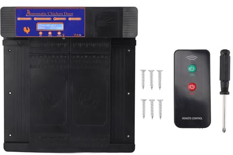 Abrepuertas automático para gallinero, Temporizador con Sensor de luz y Control Remoto inalámbrico para Puerta automática de gallinero, Pato y Ganso, con función de Seguridad antip (Negra)