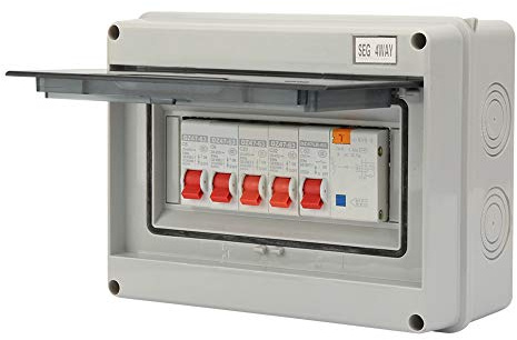 CHICIRIS Cuadro de Distribución de 63 A 30 MA con Interruptor Diferencial (RCD) y 4 Disyuntores (MCB), 2 Interruptores Automáticos de 6 A, 20 A y 32 A con Protección IP65, para Garajes,