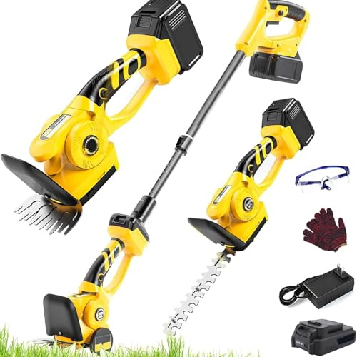 Cortasetos y tijeras de césped inalámbricas, mango telescópico, cuchillas dobles, herramienta eléctrica ligera para arbustos, césped, arbustos y setos