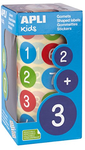 Apli kids 15127 - Rouleau de gommettes chiffres Multicolores pour apprendre à compter - Diamètre: 20mm - Adhésif enlevable Assorties