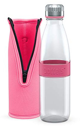 boddels Glastrinkflasche DREE 650ml Neoprenhülle, Borosilikat-Glas, Wasserflasche auslaufsicher mit Schraubverschluss und Schutzhülle, Uni, Sport, Schule, schadstofffrei, BPA-frei (Pink)
