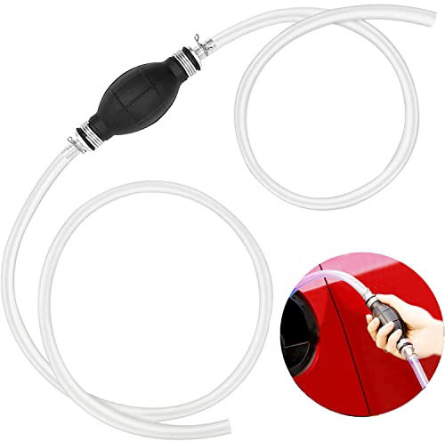 Abnaok Syphon Pump, 2M Fuel Transfer Pump Hand Water Pump with 8mm Durable PVC Siphon Hose for Gasoline/Fuel/Liquid/Water Transfer (White hose)