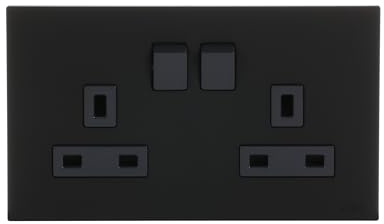 ABB Millenium Double Plug Sockets • Black Premium Finish 13A Electric Wall Socket • Elite Design for the Home and Business • AM239147-SB 2G BS DP Switched Double Socket