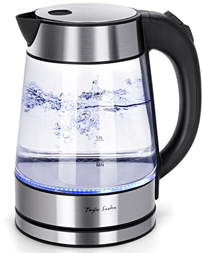 Taylor Swoden Glass Hot Water Kettle Electric for Tea and Coffee 1.7 Liter Fast Boiling Electric Kettle Cordless Water Boiler with Auto Shutoff & Boil Dry Protection