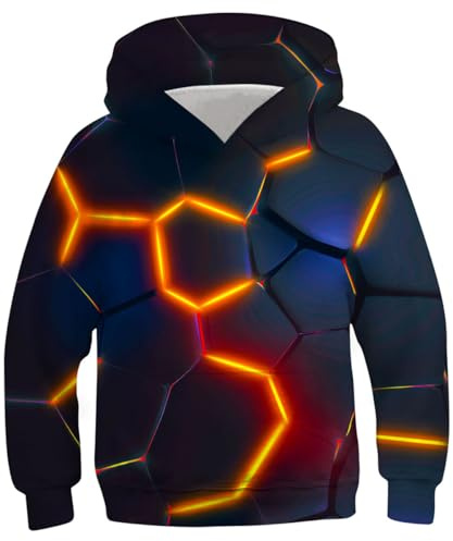 Kids4ever Unisex-huvtröjor för barn med 3D-tryck, roliga och sportiga tröjor med fickor, 6–16 år, 8-11 anni