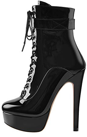 Only maker Damen Schnürsenkel Boot High Heel Schwarz 42 EU