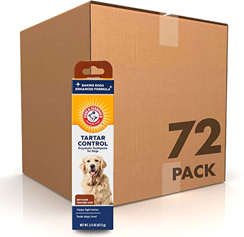 Arm & Hammer for Pets Tartar Control Enzymatic Toothpaste for Dogs Reduces Plaque & Tartar Buildup Safe for Puppies Beef Flavor, 2.5 Ounces Dog Toothpaste (Pack of 72)