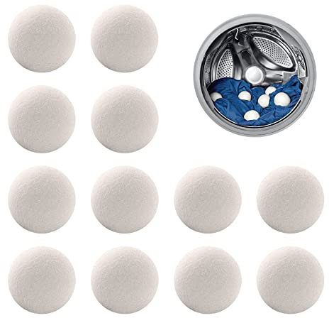 Balles de Séchage en Laine Naturelle, Boule Seche Linge, 12 Balles de Séchage, Laine Balles Réutilisables, Séchage Rapide, Réutilisable Balle De Lavage Machine Boule Lavage Accélère Le Séchage