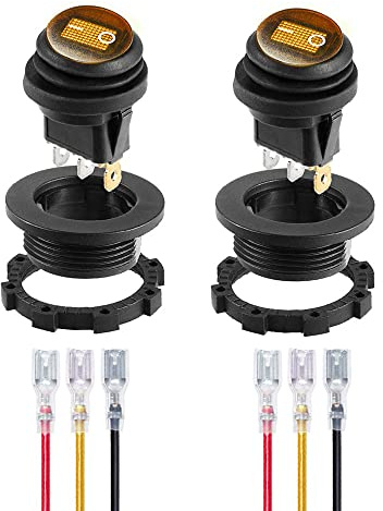 Gebildet Waterproof Yellow LED Rocker Toggle Switch with Round Shell 3 Pin 12DC-20A/24VDC-10A for Automotive Car Truck Rocker Switch ON Off -2Pack