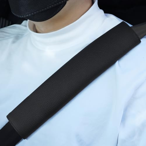 GELVTIC Car Seat Belt Covers for Adults Soft Leather Seatbelt Shoulder Pad Neck Cushion Protector Comfortable Driving Car Accessories Truck SUV Airplane Backpack (SC01Black-12.4in-1Pack)
