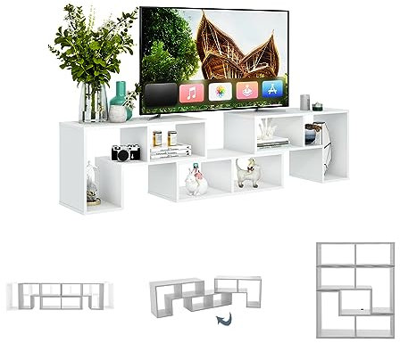 KOMFOTTEU Fernsehschrank Holz, TV-Schrank frei kombinierbar, TV Lowboard für TVs bis zu 65 Zoll, Multifunktionaler Bücherregal & TV-Kommode (Weiß)