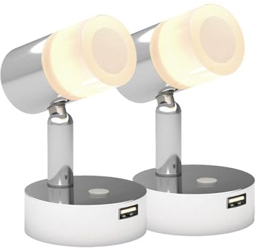 acegoo Campervan 12V LED-läslampa, svängbar vägglampa för säng med hög hastighet USB-laddare, frostad akryllampskärm och tryckdimmerströmbrytare, Krom finish, DC 12-24V trådbunden (2 st)