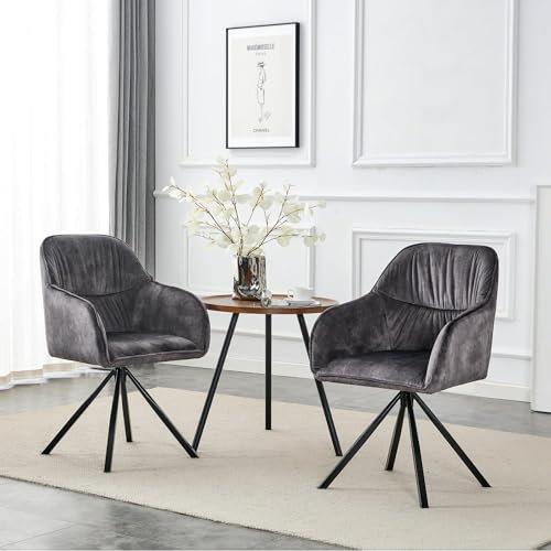 Lvhecforhm Drehstuhl Sessel 2er Set, Drehsessel mit Sitzfläche aus Samt Stoff, Loungesessel Wohnzimmerstuhl mit Rückenlehne, Armlehnenstuhl mit Metallbeine, Esszimmerstuhl Dunkelgrau Modern Design