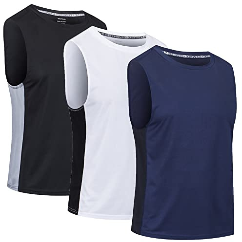 Cimic 3 Pezzi Canotta Palestra Uomo Sportiva Running Canottiera Estiva Maglia Smanicata Maglietta Senza Maniche T Shirt Traspirante Allenamento Canotte Mare Bodybuilding (0505-Black White Nave-XL)
