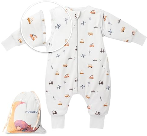 Mababu Året runt babysovsäck med fötter och avtagbara ärmar – 1,5 TOG – 100 % GOTS ekologisk bomull – året runt barnsovsäck med fötter – vikbara manschetter, Bildröm, 70 cm