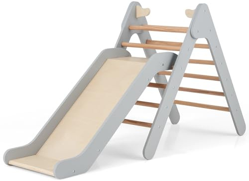 RELAX4LIFE 3 in 1 Triangolo da Arrampicata con Scivolo per Bambini, Scala per Arrampicarsi in Legno, Triangolo Stabile, Parco Divertimenti per Bimbi 1+ Anni