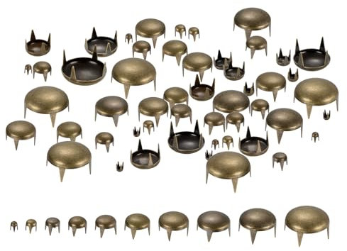 QUARKZMAN 100 Stück Bronze runde Kuppelnieten, 10 Größen Messing Kuppel Punk Nieten Rock Nagelköpfe Klaue Perlen Sortiment Set für DIY Kleidung Gürtel Tasche Schuhe Armband Lederhandwerk