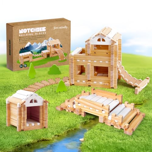 Jovi-mindly 96 bloques de madera de juguetes de madera con bolsa de almacenamiento, juguetes de aprendizaje preescolar, bloques de madera, juguetes de construcción para niños de 4 a 8 años, juego de