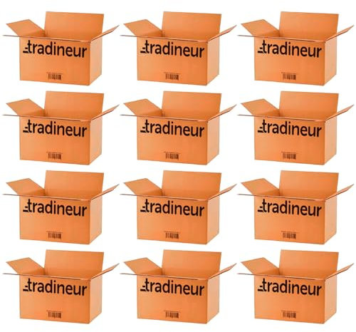 Tradineur - Pack de 12 Cajas de cartón para Embalaje - Cartón Reforzado, Resistente, Plegable y Reutilizable - Ideal para envíos de Paquetes, almacenaje, etc - 50 x 35 x 30 cm