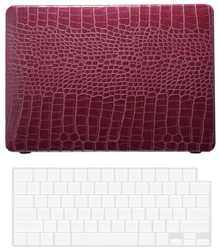 Hard Case Compatible with MacBook Air 13 Inch Case 2020 2019 2018 Release Model A2337 M1 A2179 A1932 with Retina Display & Touch ID, PU Leather Hard Shell Cover & Keyboard Cover Skin, Dark red